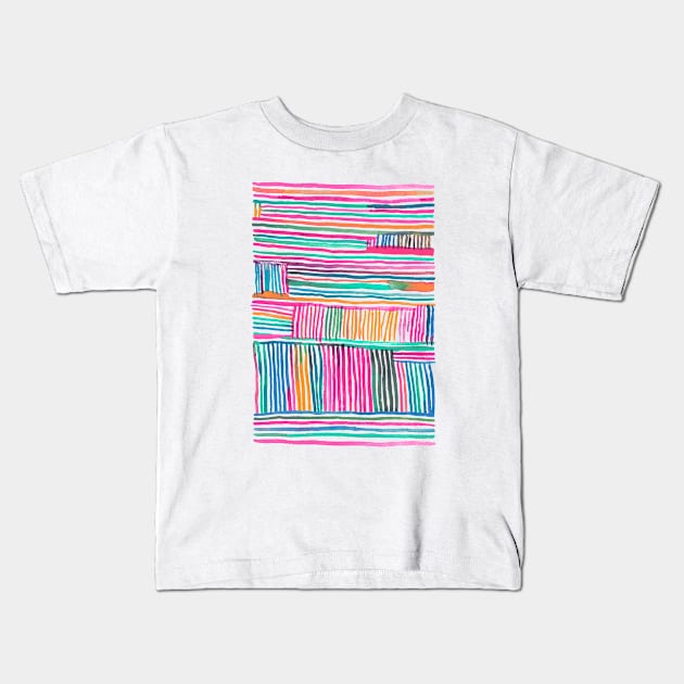 Watercolor Summer Stripes Kids T-Shirt by ninoladesign